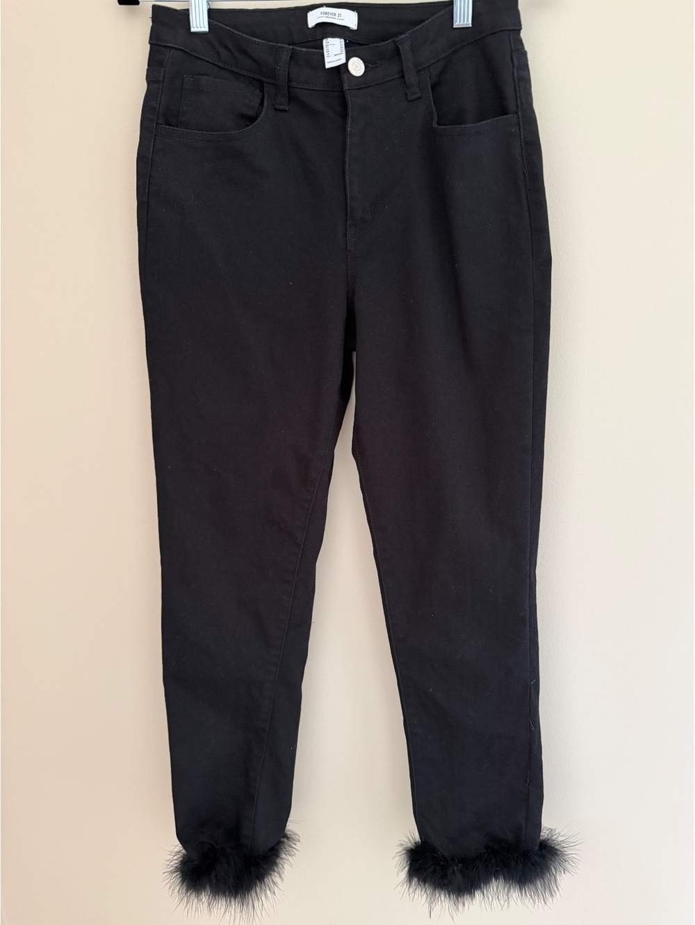 27 Forever 21 black denim w/ fuzzy ankles